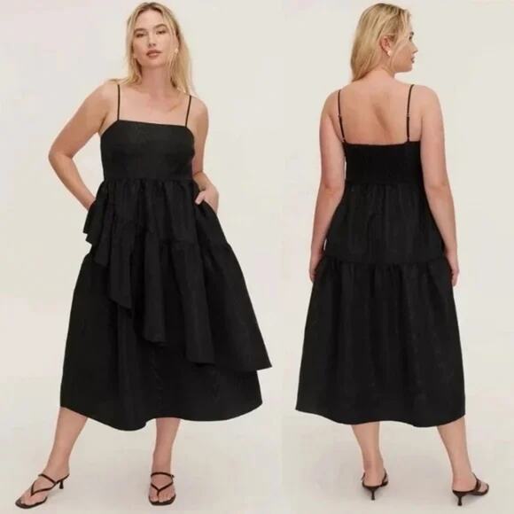 Kate Spade NY Tiered Ruffle Midi Tank Dress for Target Black Size XL Pockets - Picture 1 of 8
